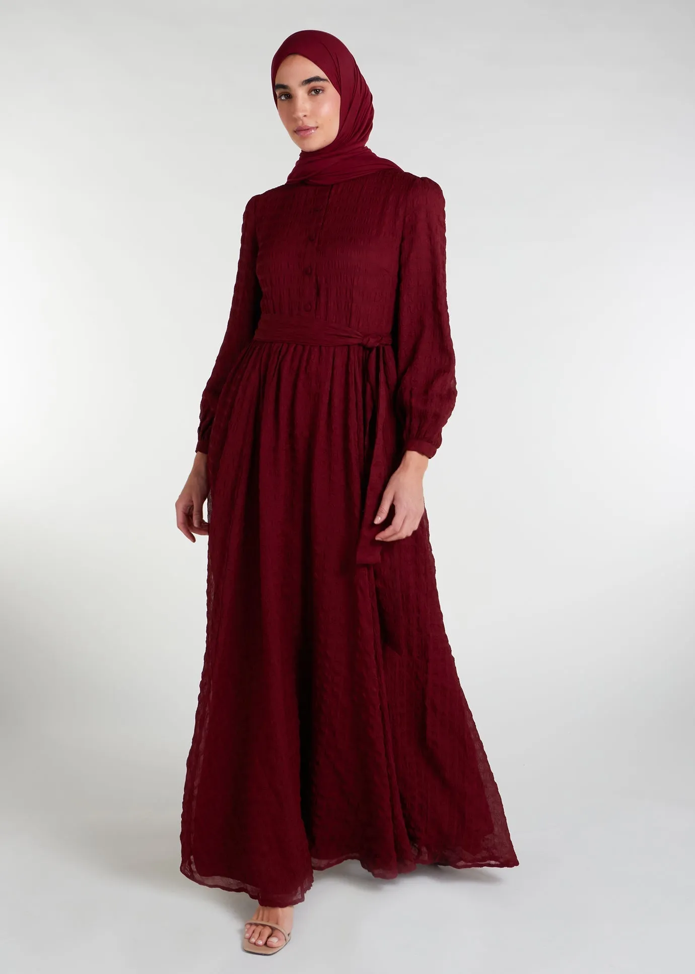 Crinkled Chiffon Maxi Burgundy