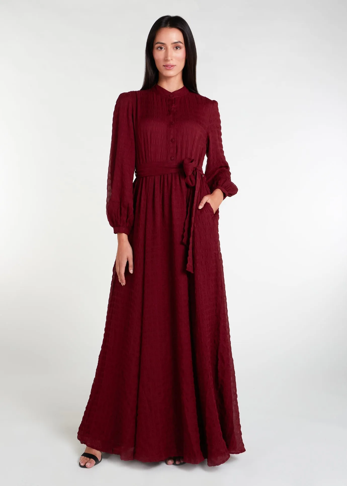 Crinkled Chiffon Maxi Burgundy