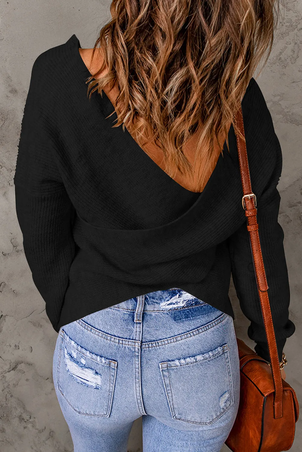 Criss Cross Wrap Plunging Neck Sweater