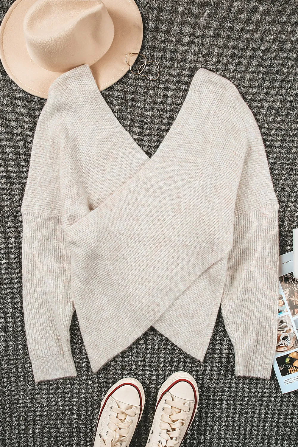 Criss Cross Wrap Plunging Neck Sweater