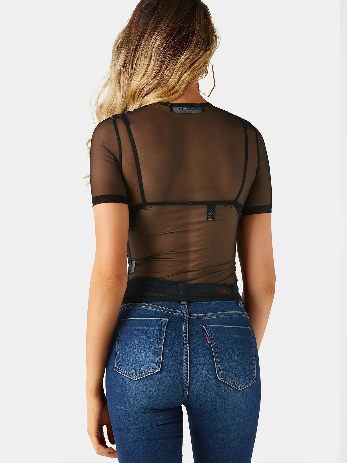 Custom Round Neck Embroidered Short Sleeve Bodycon Hem Black Top