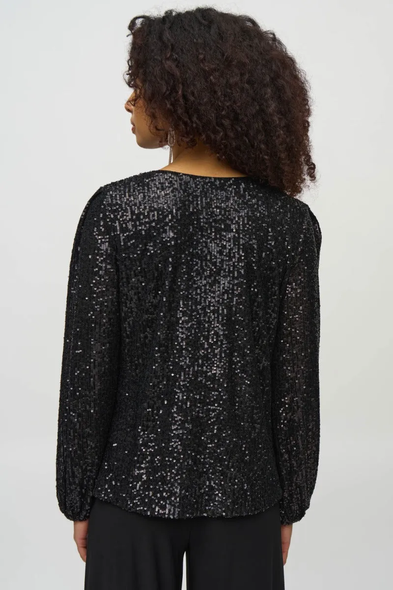 Drape Neck Sequin Top