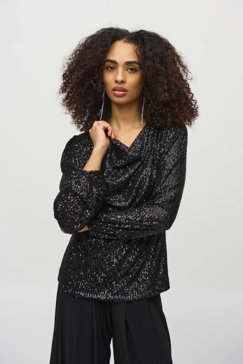Drape Neck Sequin Top