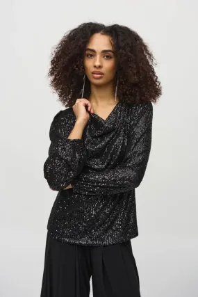 Drape Neck Sequin Top