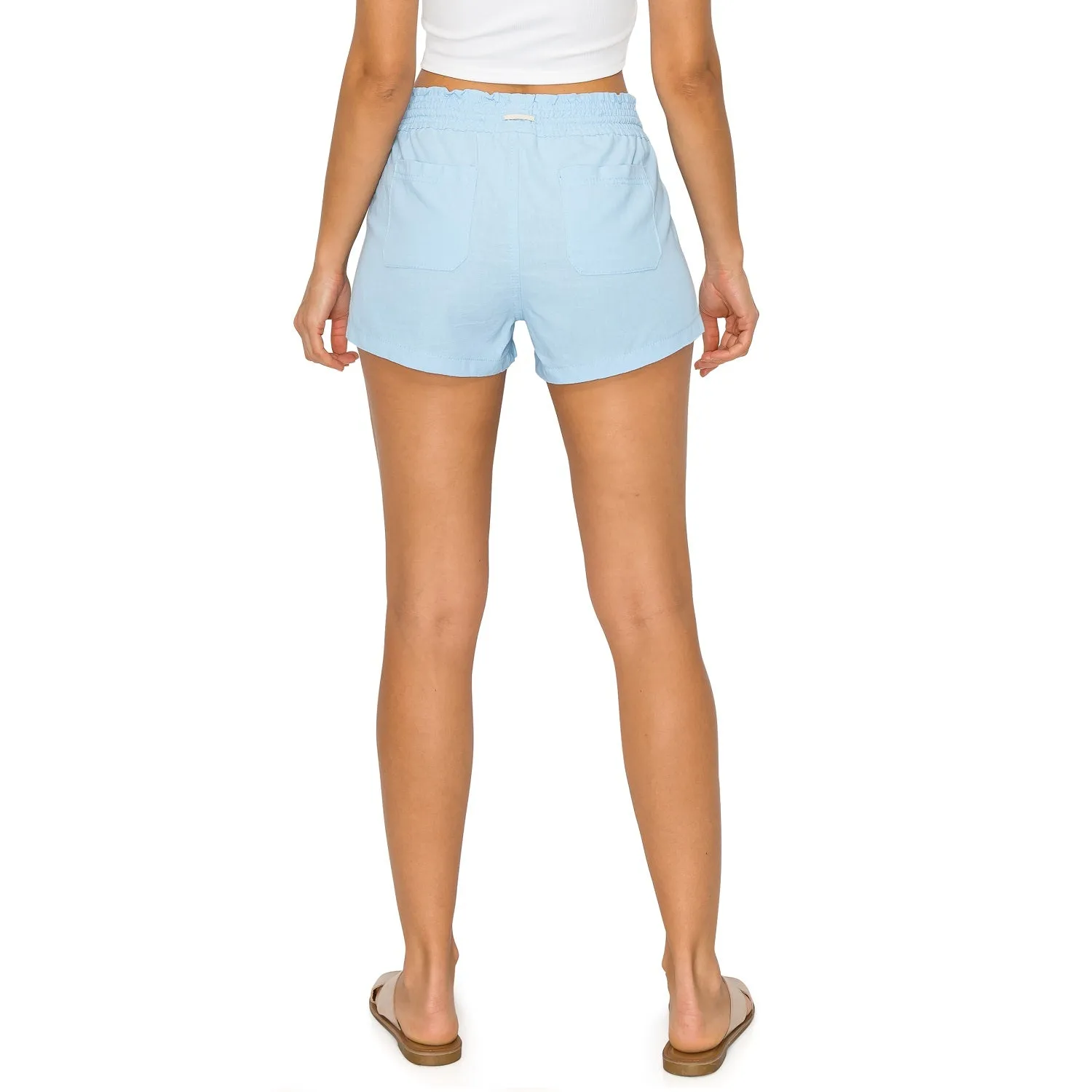 Drawstring Linen Shorts - Powder Blue
