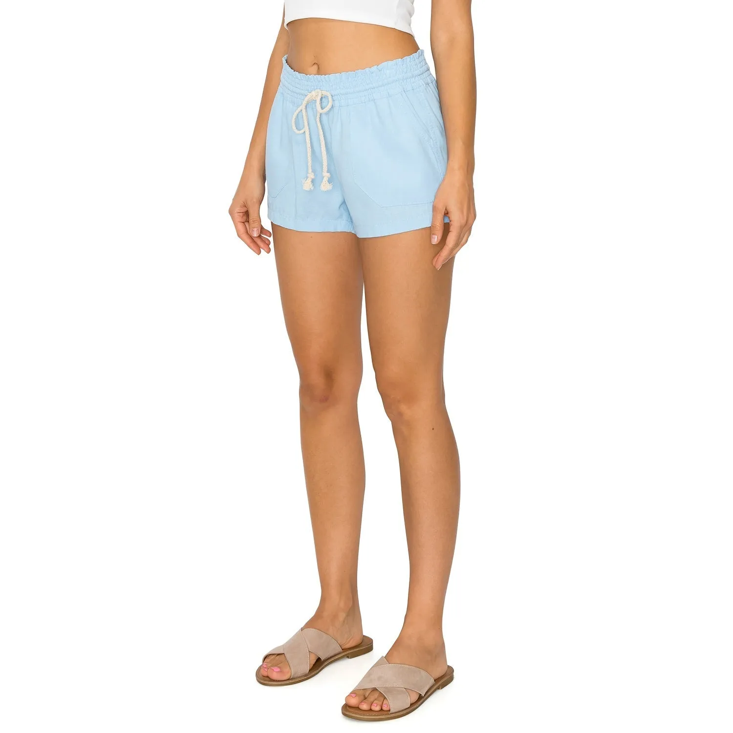 Drawstring Linen Shorts - Powder Blue