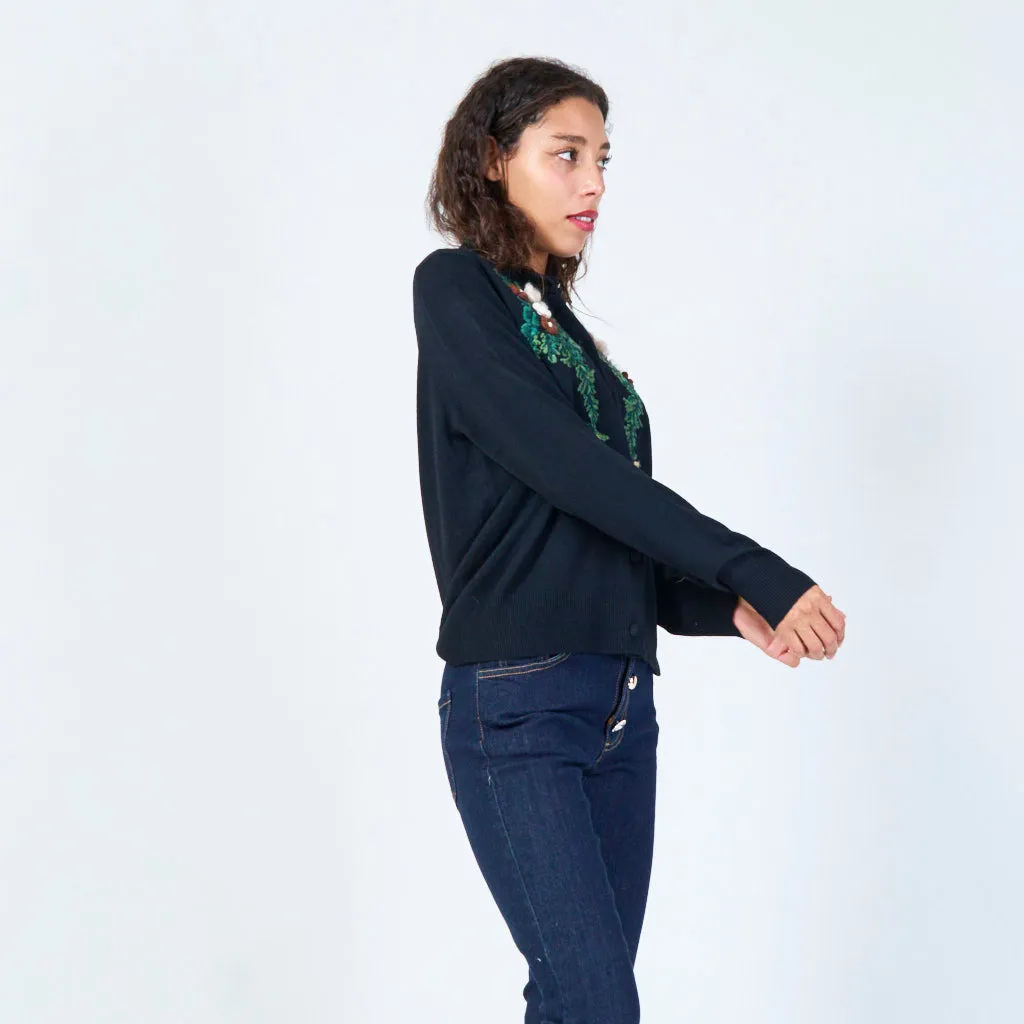 Embroidered button-up cardigan wholesale
