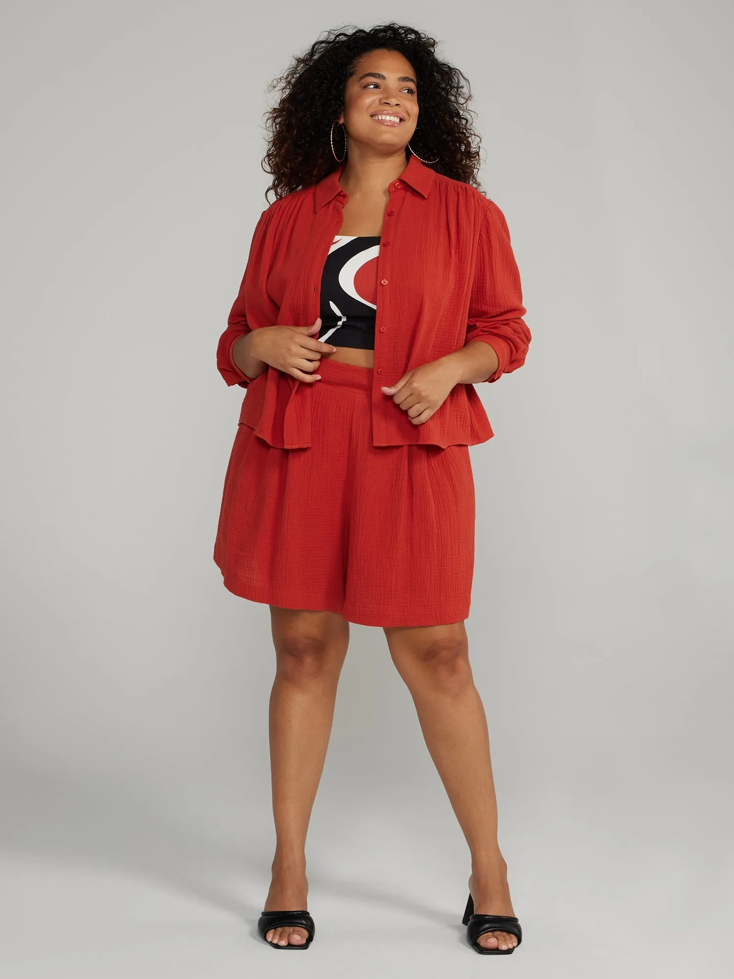 Fashion To Figure - Cropped Length Button-Down Shirt