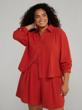 Fashion To Figure - Cropped Length Button-Down Shirt