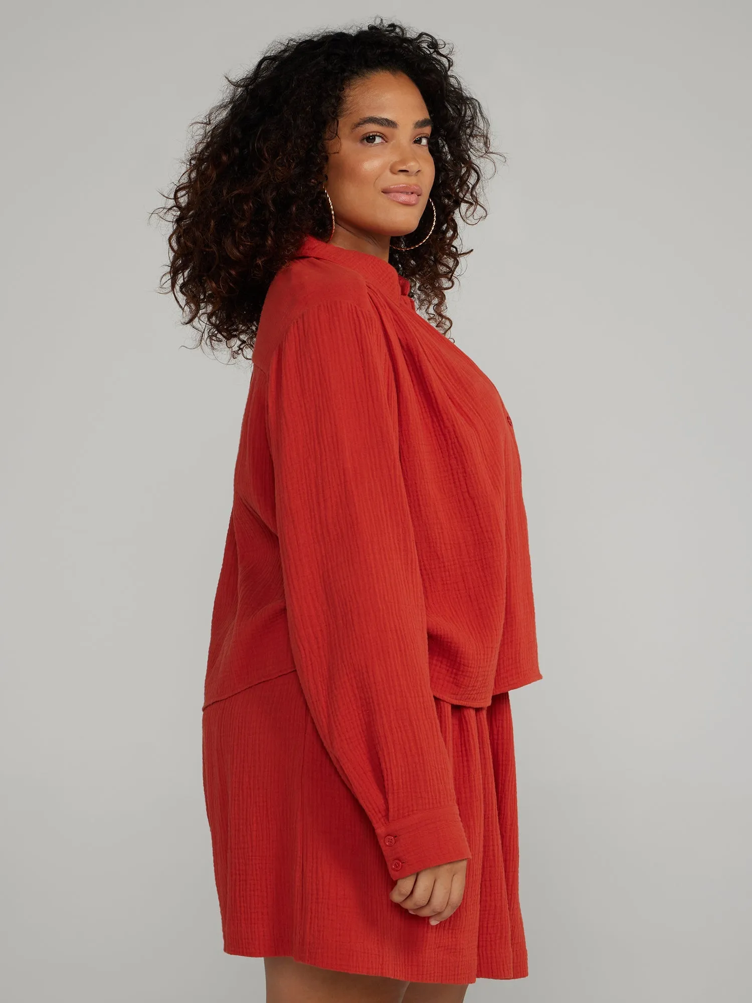 Fashion To Figure - Cropped Length Button-Down Shirt