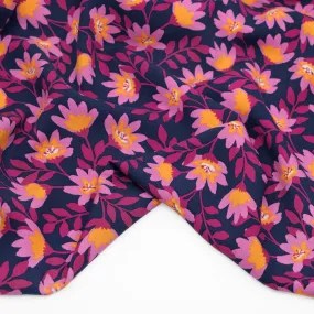 Flowering Vines Rayon Challis - Navy/Magenta