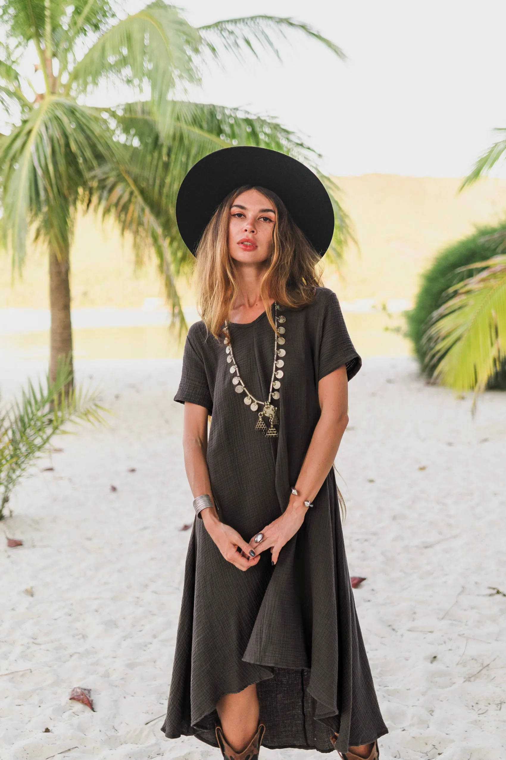 Gauze Cotton Dress Rhea Black