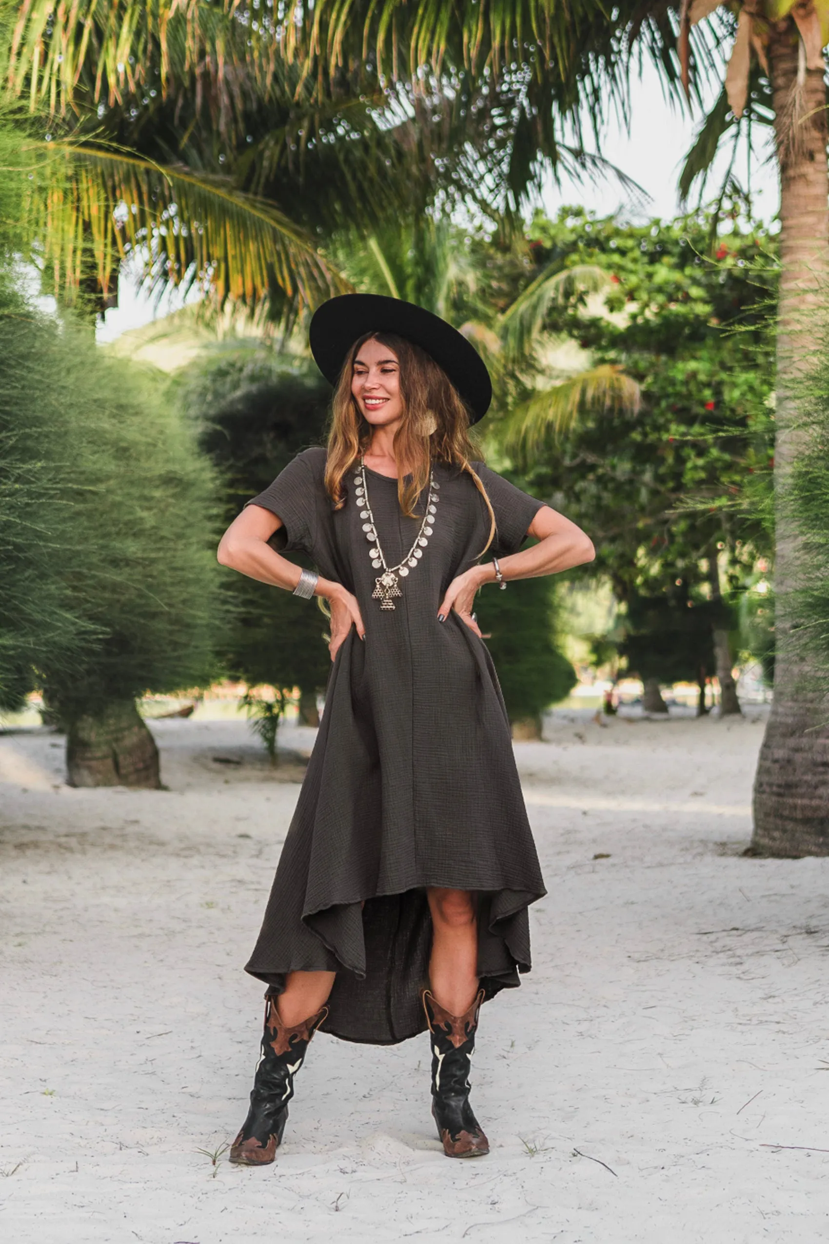 Gauze Cotton Dress Rhea Black