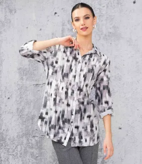 Geometric Print Pintuck Shirt