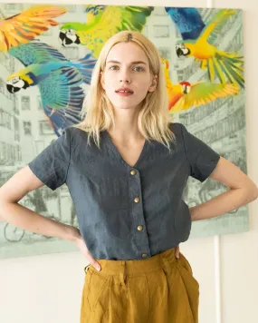 GETTY front snaps linen top