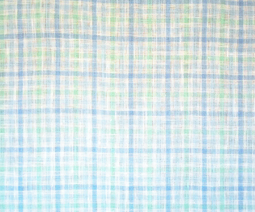 Green-Blue-White Spence Bryson Gingham Check Linen Woven Fabric