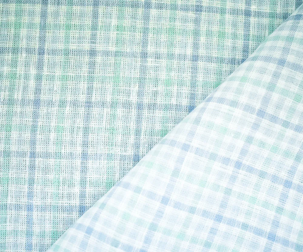 Green-Blue-White Spence Bryson Gingham Check Linen Woven Fabric