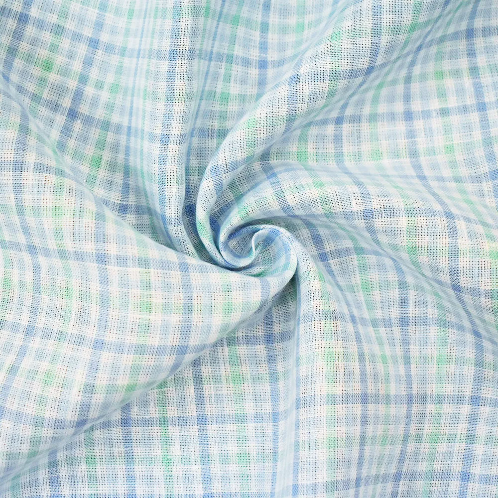 Green-Blue-White Spence Bryson Gingham Check Linen Woven Fabric