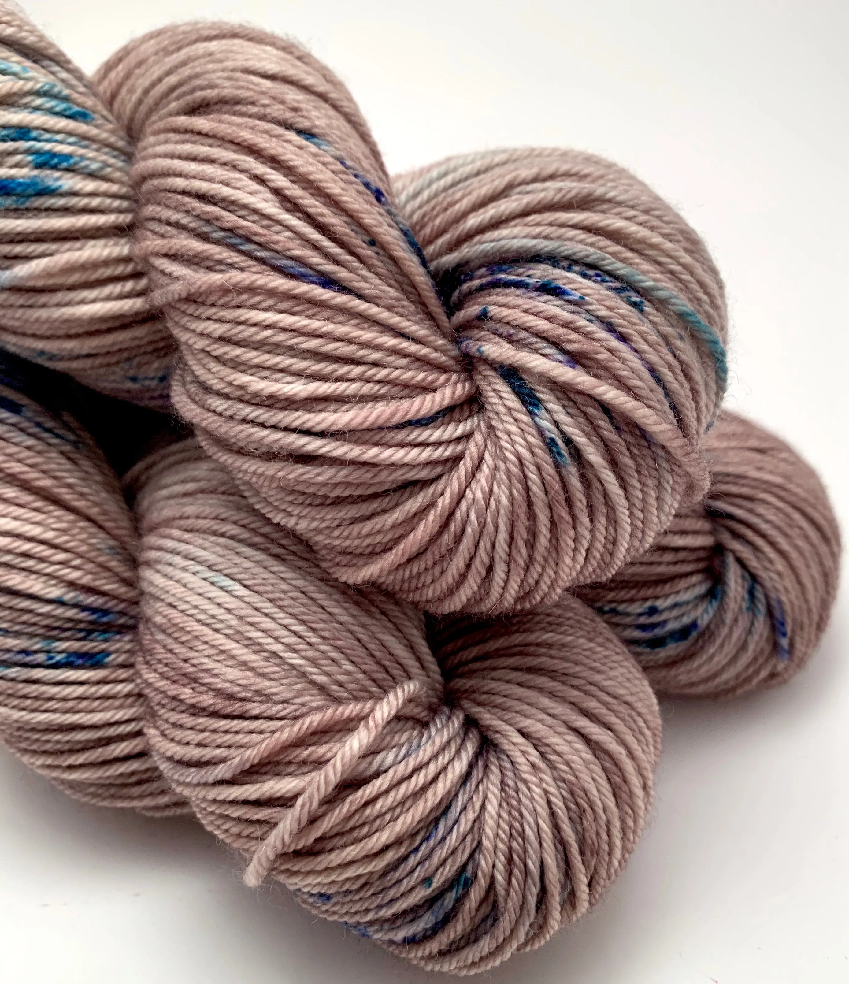 Hand Dyed Yarn "Siamese Gaze" Brown Taupe Tan Turquoise Violet Blue Speckled Merino Nylon DK Yarn SW 248yds 100g