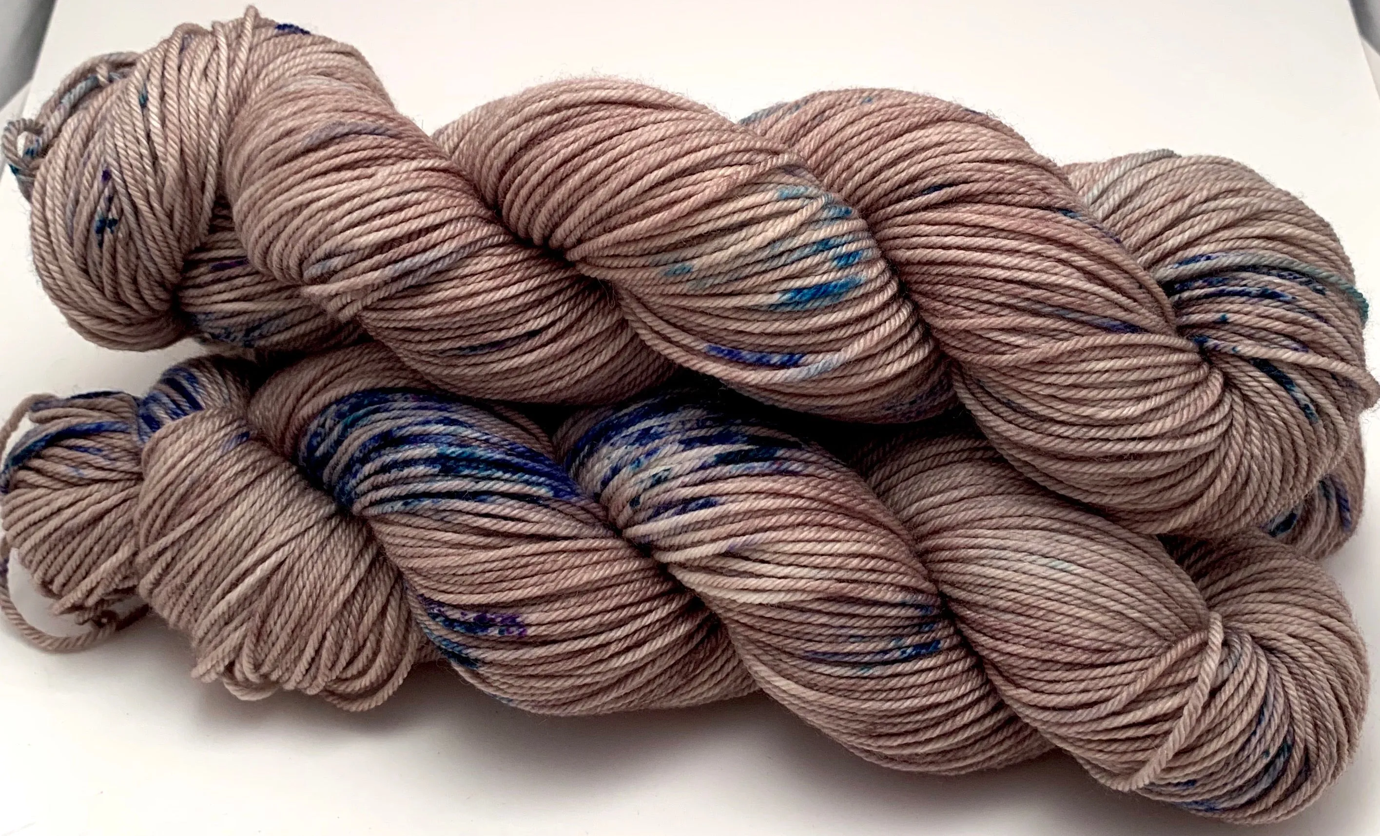 Hand Dyed Yarn "Siamese Gaze" Brown Taupe Tan Turquoise Violet Blue Speckled Merino Nylon DK Yarn SW 248yds 100g