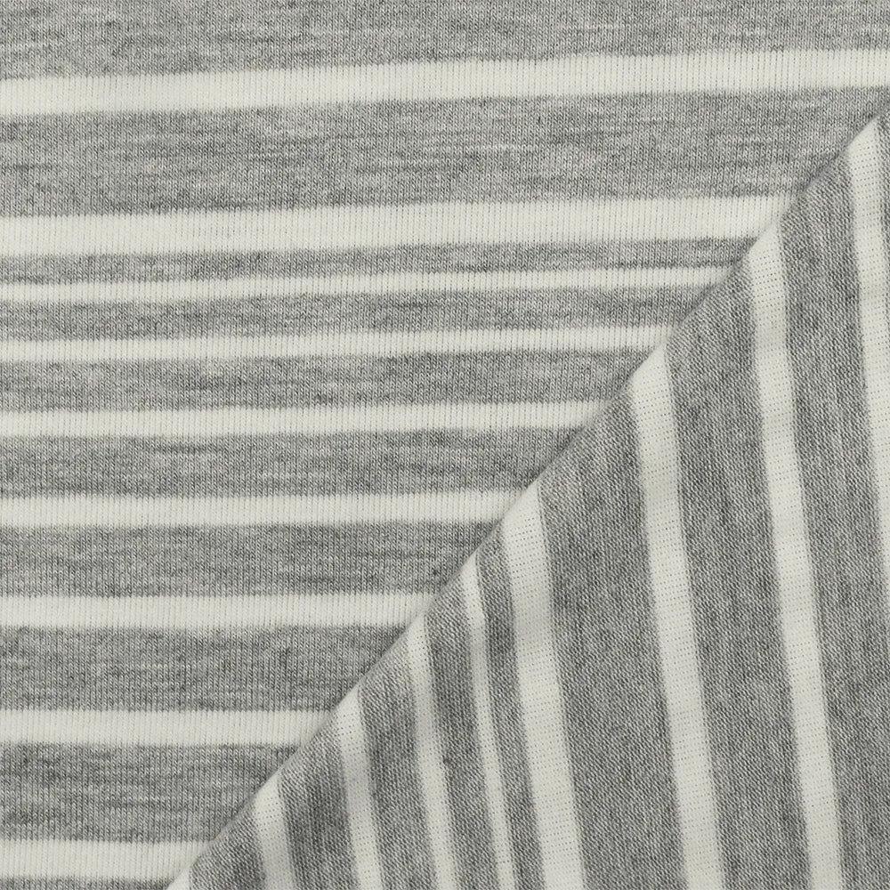 Heather Light Gray-White Stripe Stretch Jersey Knit Fabric