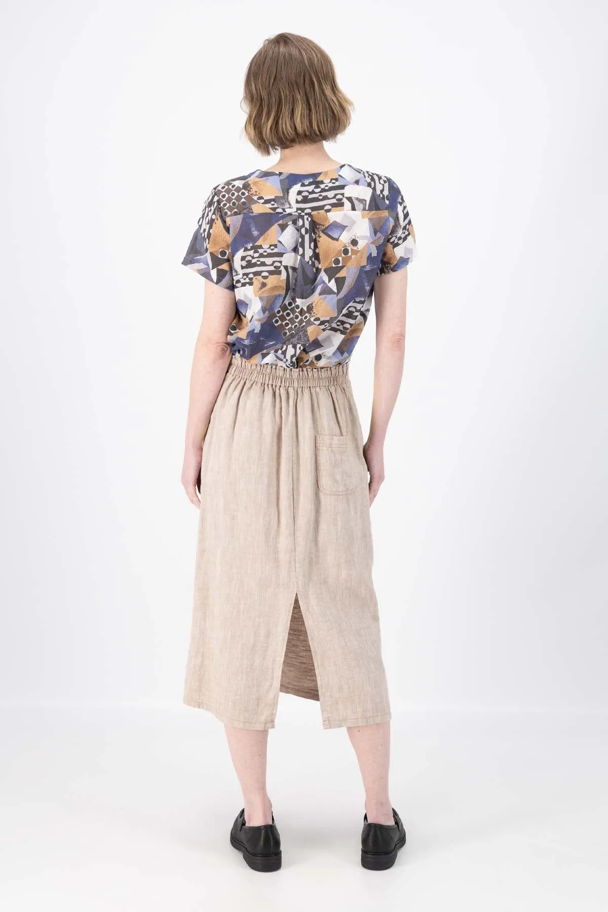 Hepburn Panorama Skirt Beige in Herringbone Linen