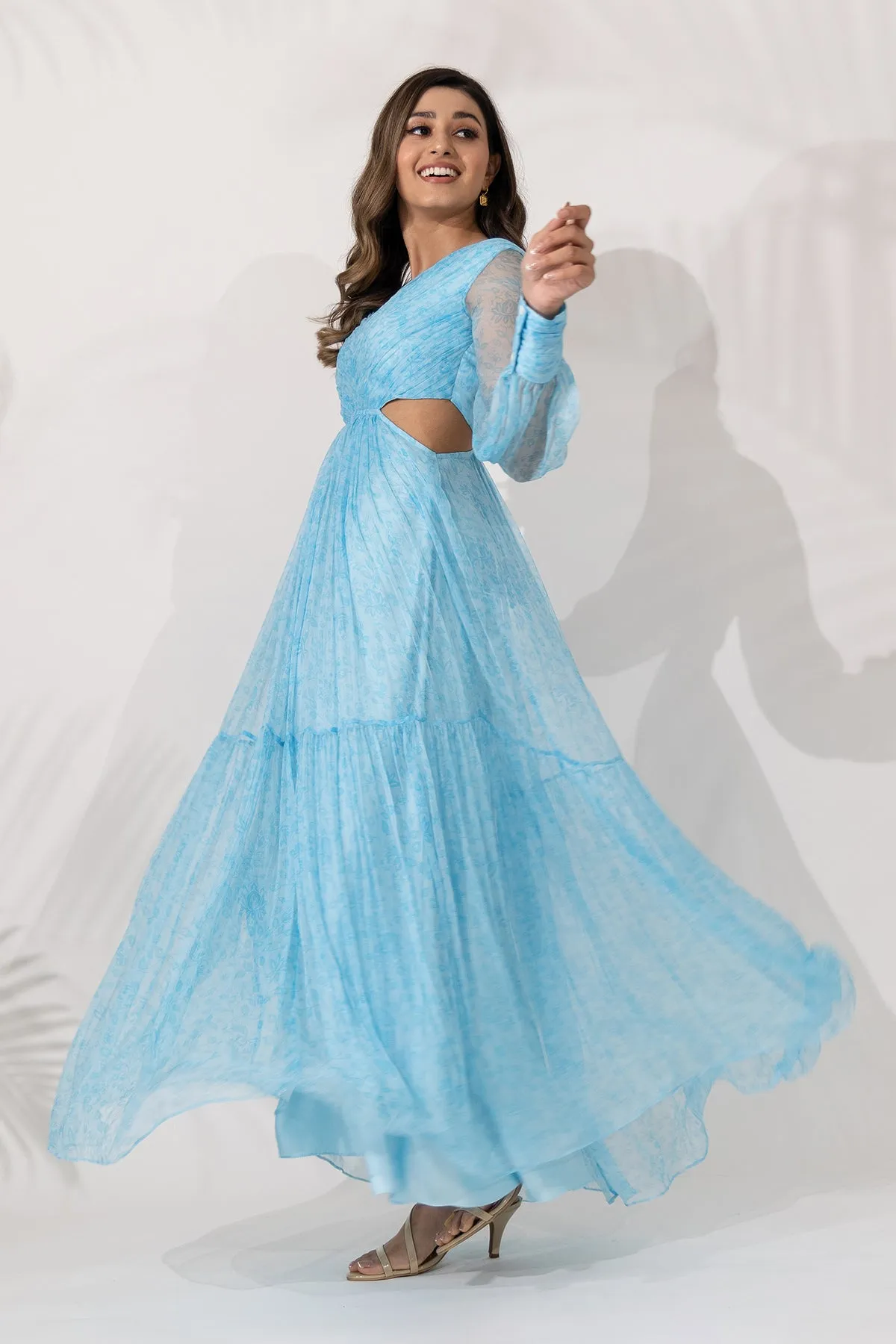 Himalayan Poppy Maxi-Dress with Side Cutouts