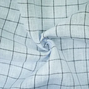 Light Blue-Black-White Spence Bryson Grid Check Irish Linen Woven Fabric