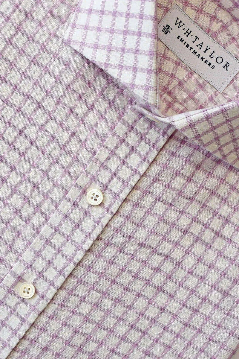 Lilac Windowpane Check Luxury Linen Men's Bespoke Shirt
