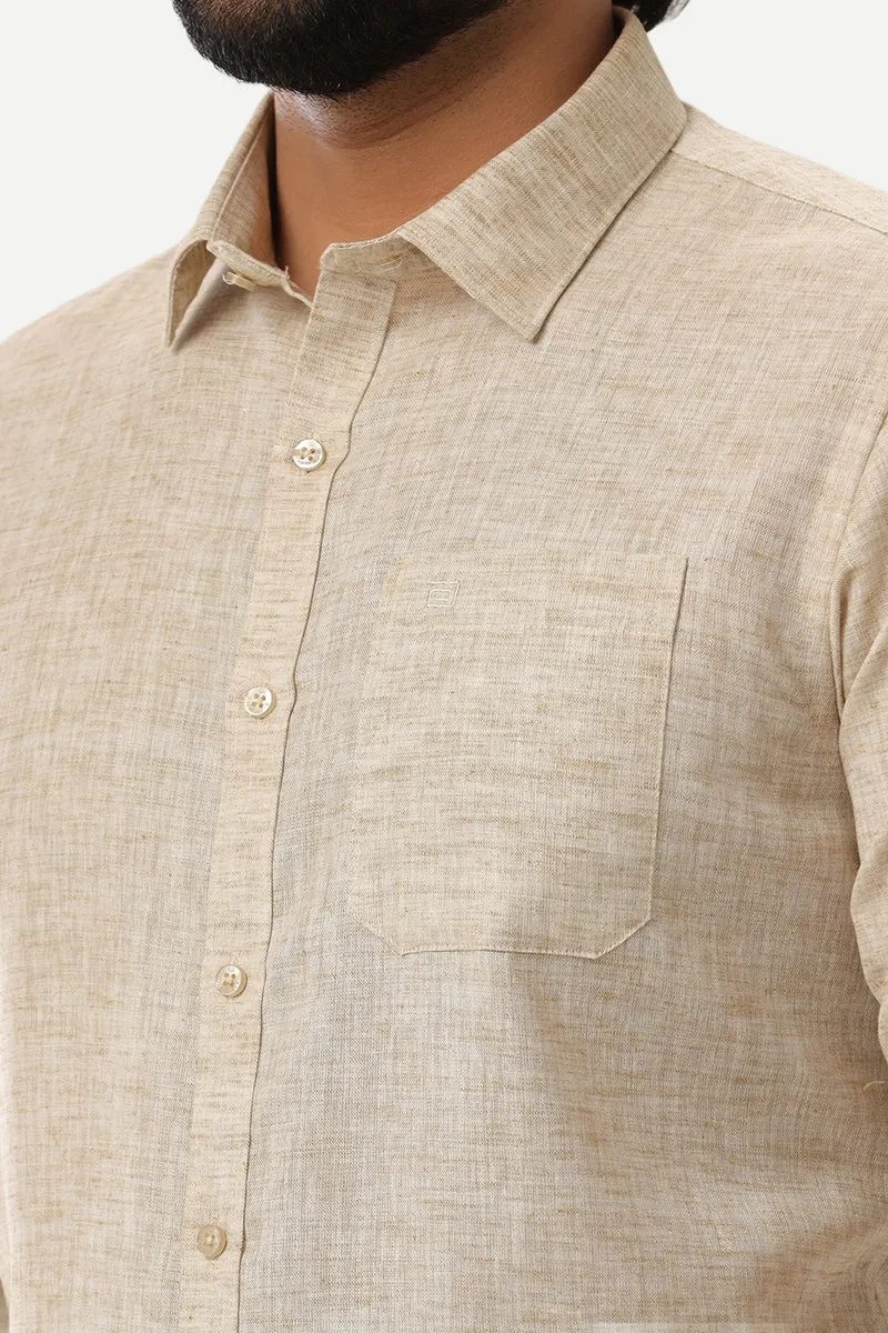 Linen Feel - Olive Sandal Formal Shirts For Men | Ariser