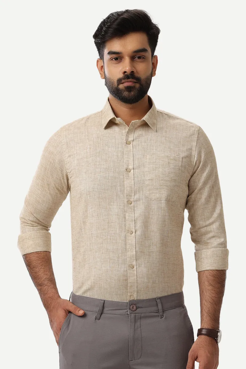 Linen Feel - Olive Sandal Formal Shirts For Men | Ariser