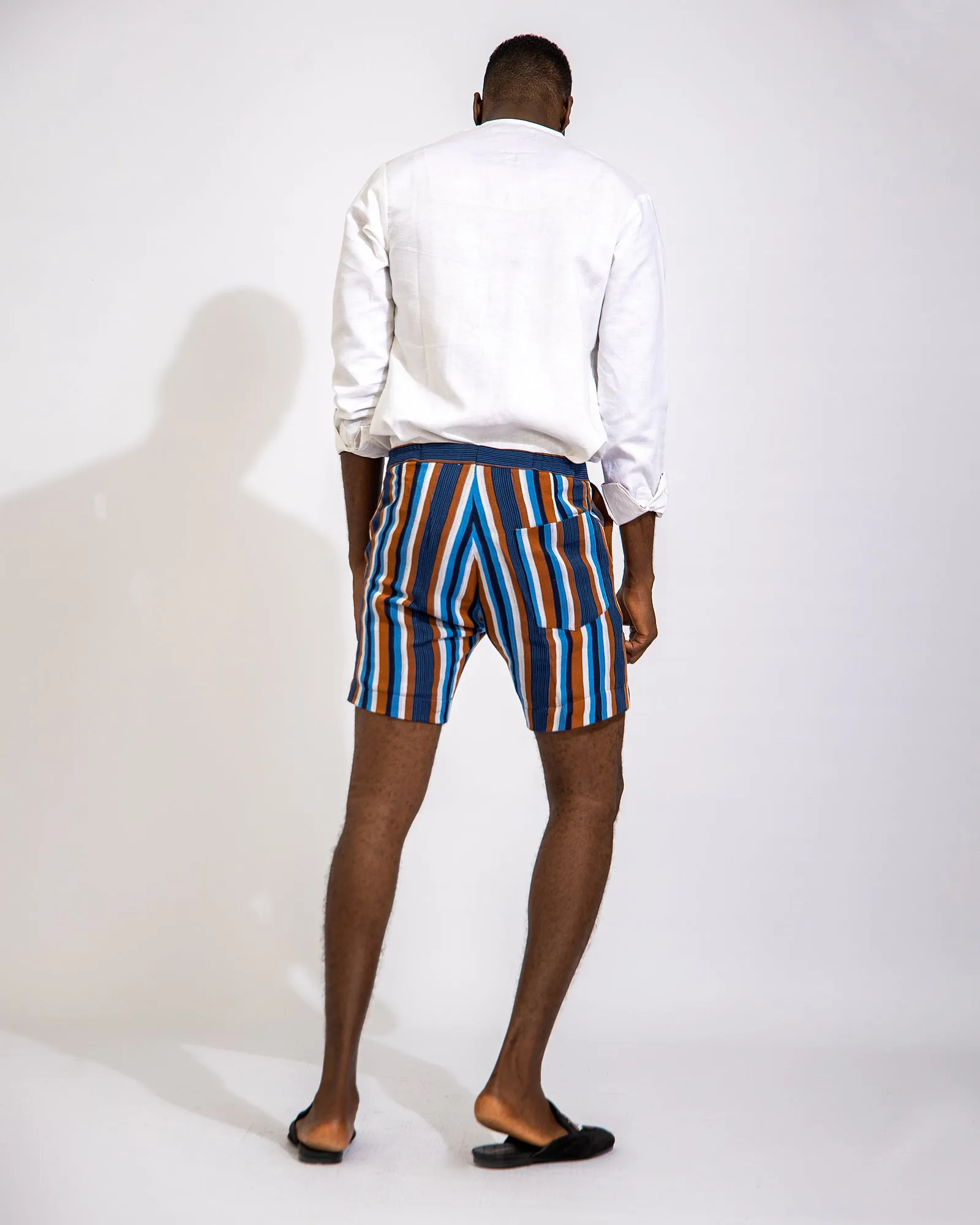 Linen Shirt and Kaya Aso Oke Short Set