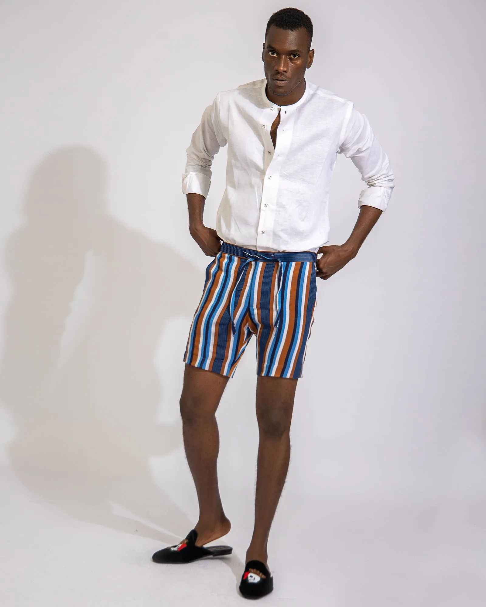 Linen Shirt and Kaya Aso Oke Short Set