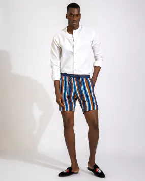 Linen Shirt and Kaya Aso Oke Short Set
