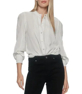 Long Sleeve Mandarin Collar Blouse White