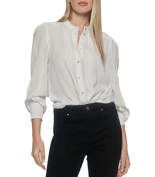 Long Sleeve Mandarin Collar Blouse White