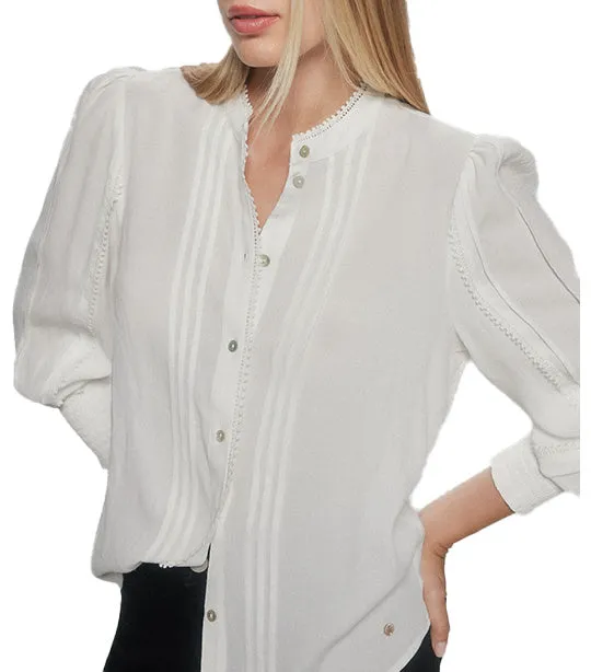 Long Sleeve Mandarin Collar Blouse White