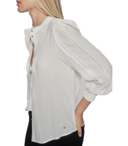 Long Sleeve Mandarin Collar Blouse White