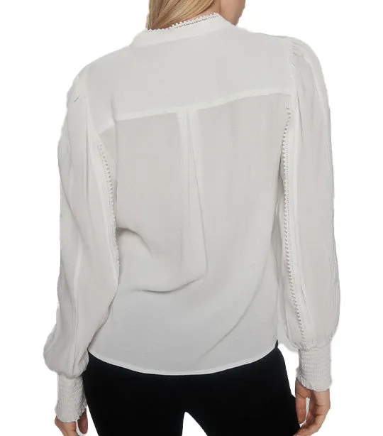 Long Sleeve Mandarin Collar Blouse White