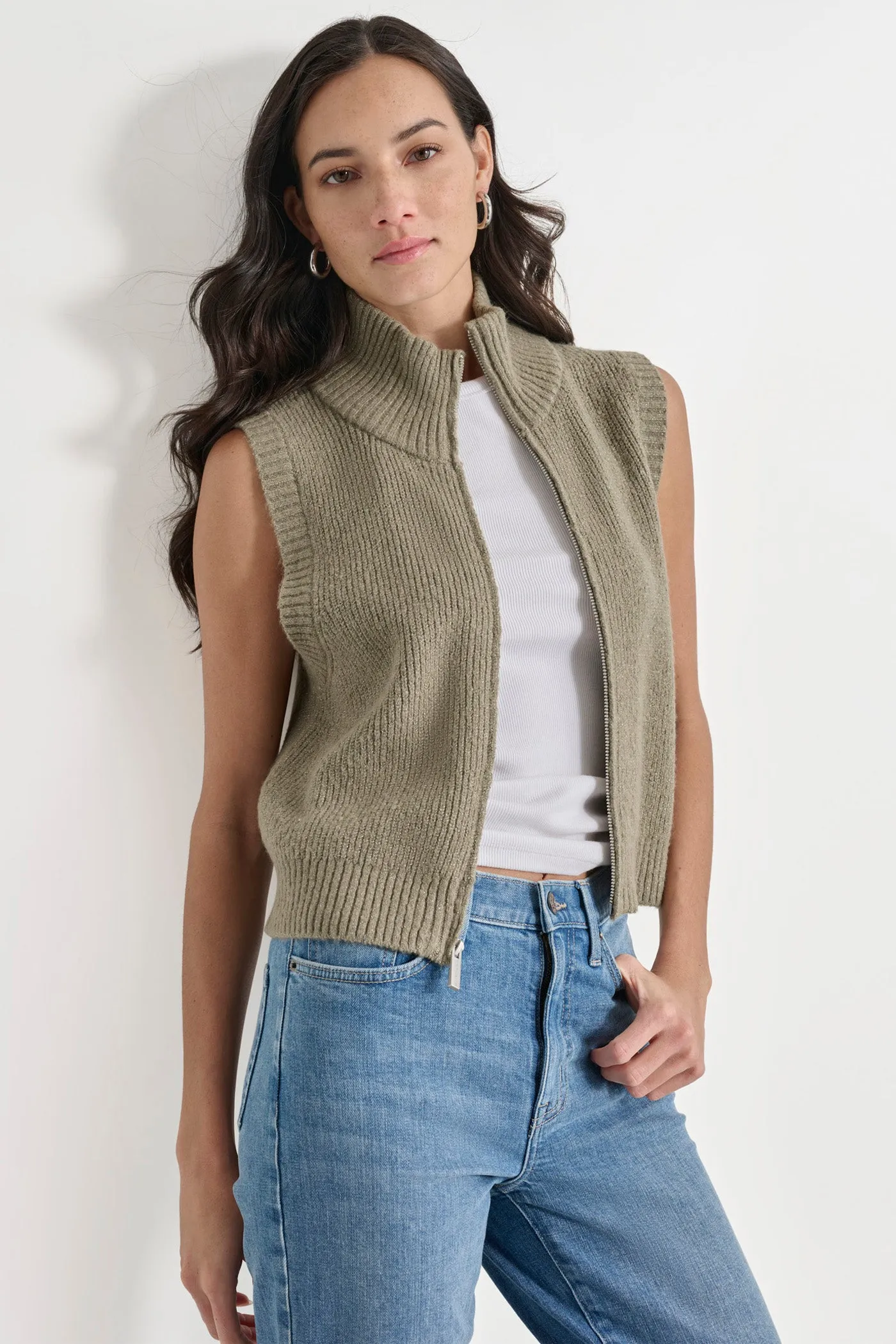LUREX MOCK NECK ZIP FRONT VEST