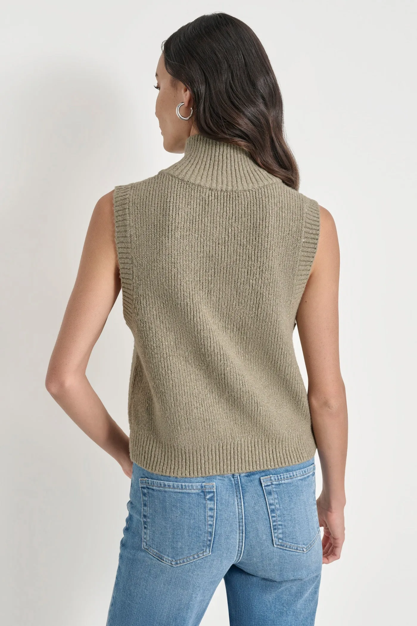 LUREX MOCK NECK ZIP FRONT VEST
