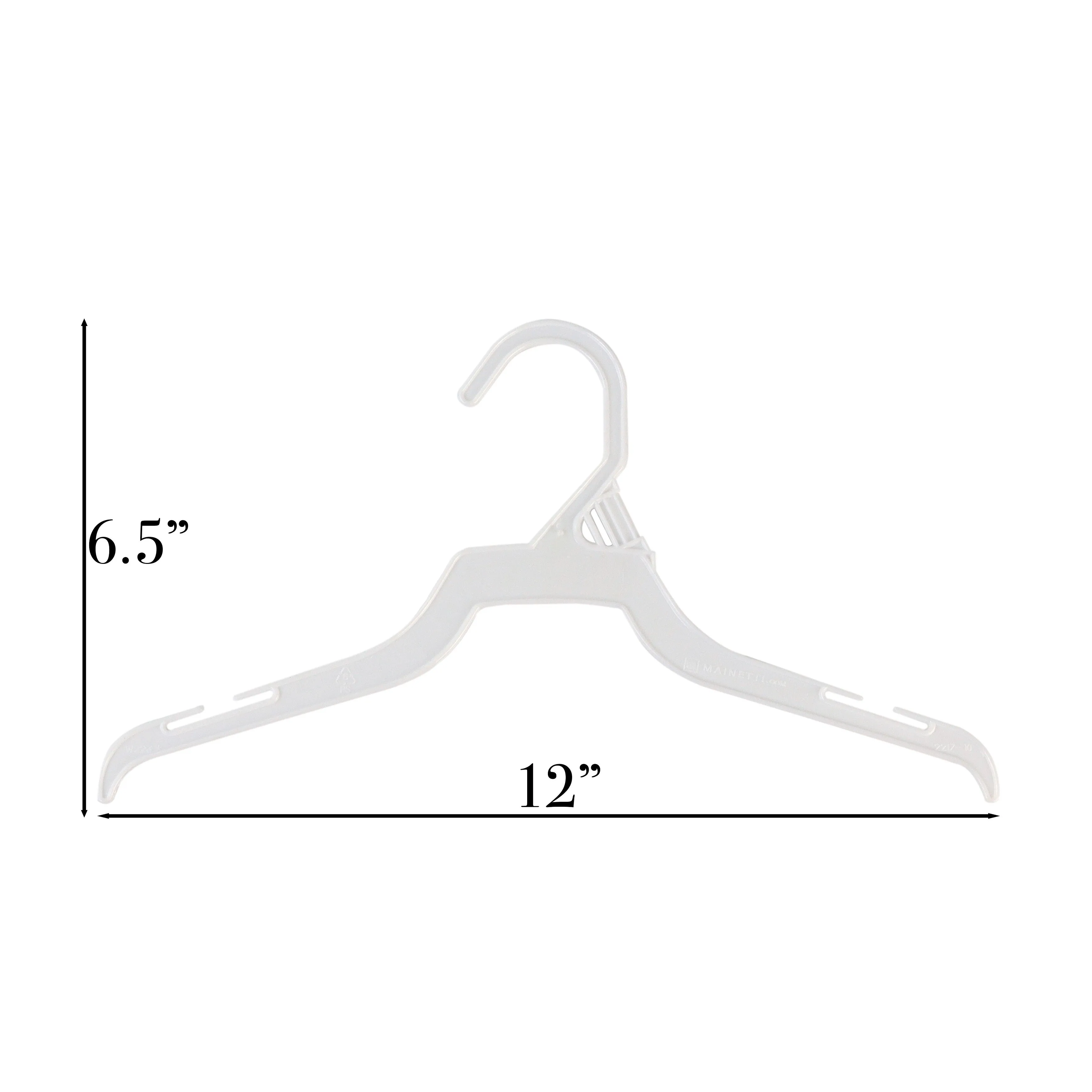 Mainetti 226, 12" White all Plastic, Shirt Top Dress Hangers, with notches for straps