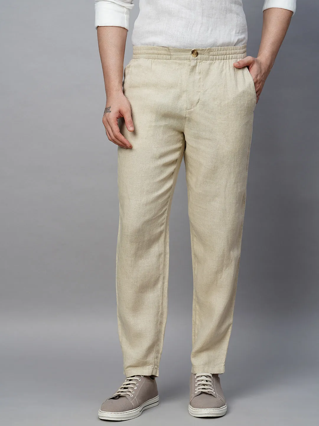 Men's Natural 100% Linen Regular Fit Pant