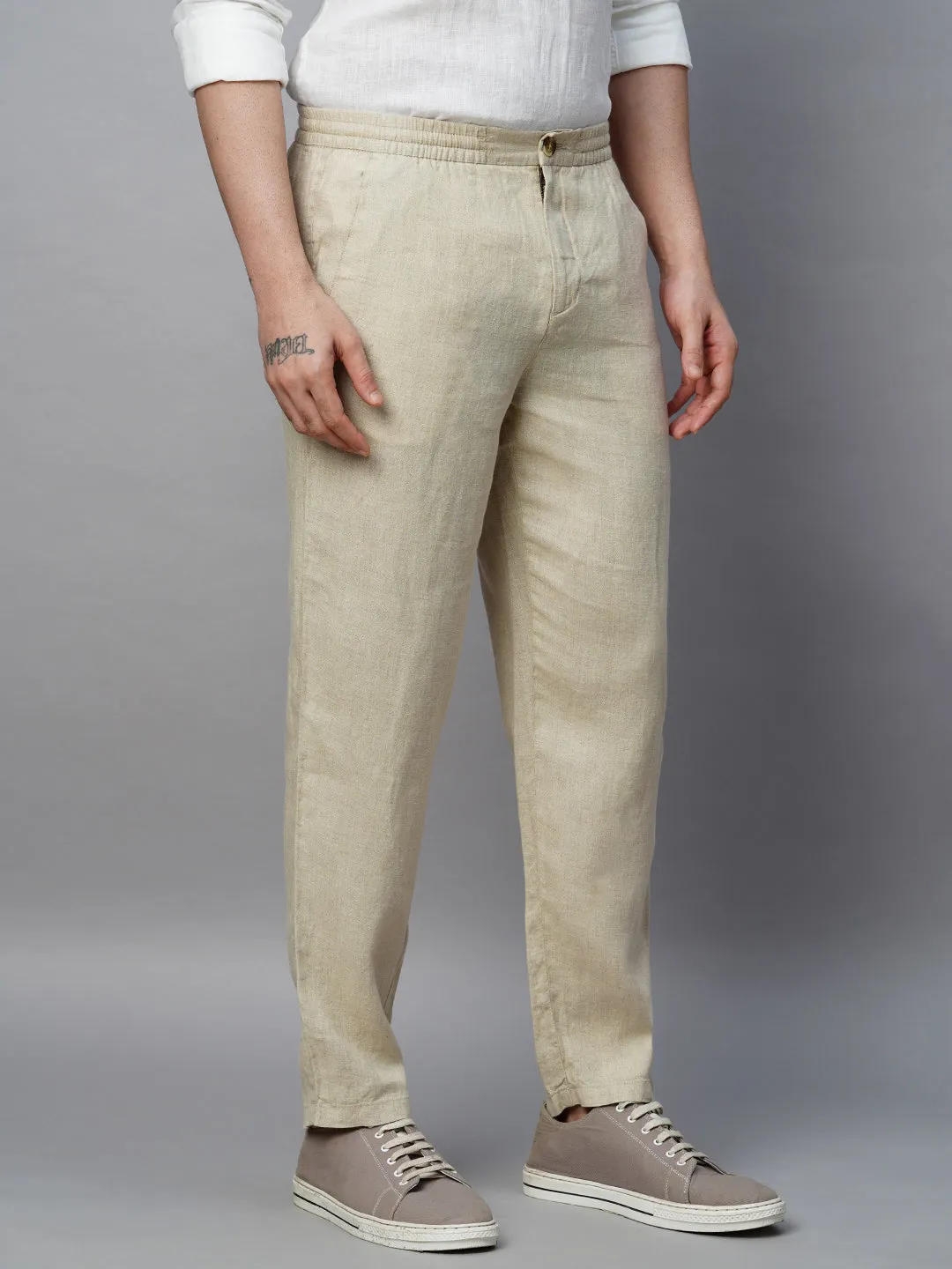 Men's Natural 100% Linen Regular Fit Pant