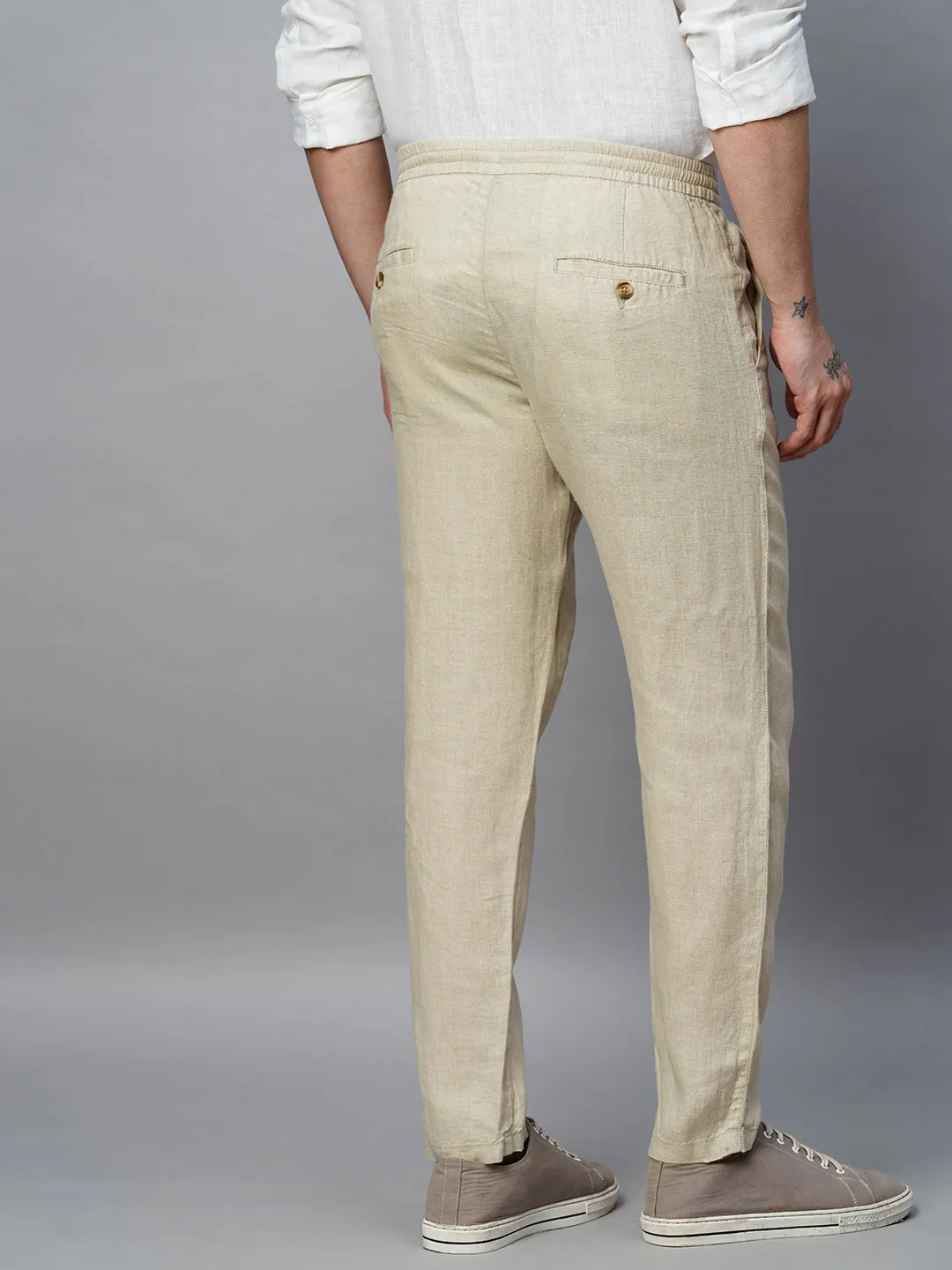 Men's Natural 100% Linen Regular Fit Pant