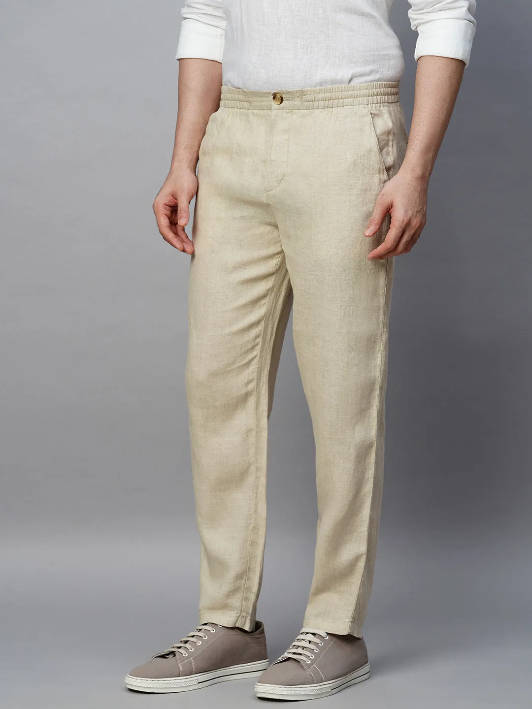 Men's Natural 100% Linen Regular Fit Pant