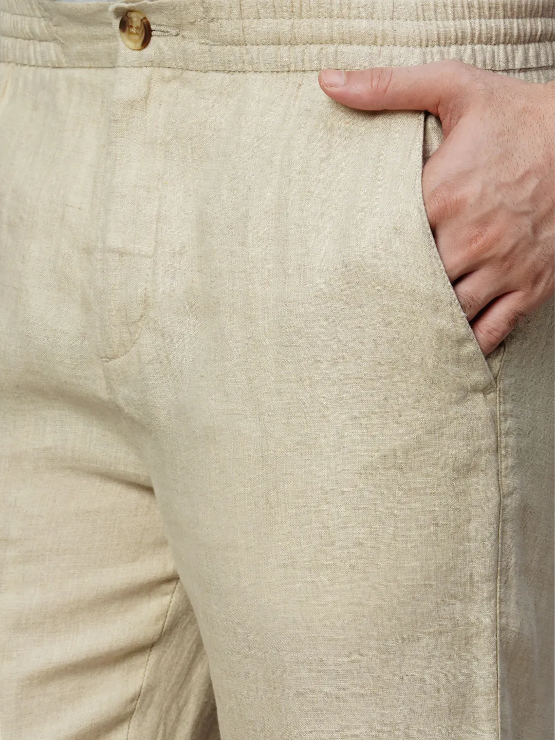 Men's Natural 100% Linen Regular Fit Pant