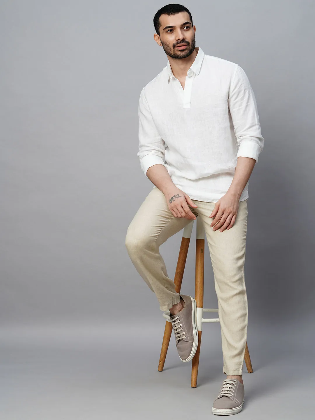 Men's Natural 100% Linen Regular Fit Pant