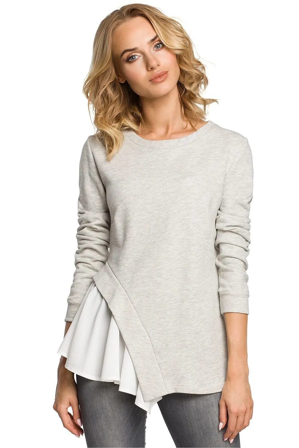 MOE Women's Soft Ribbed Knit Blouse with Asymmetric Cut - European Brand