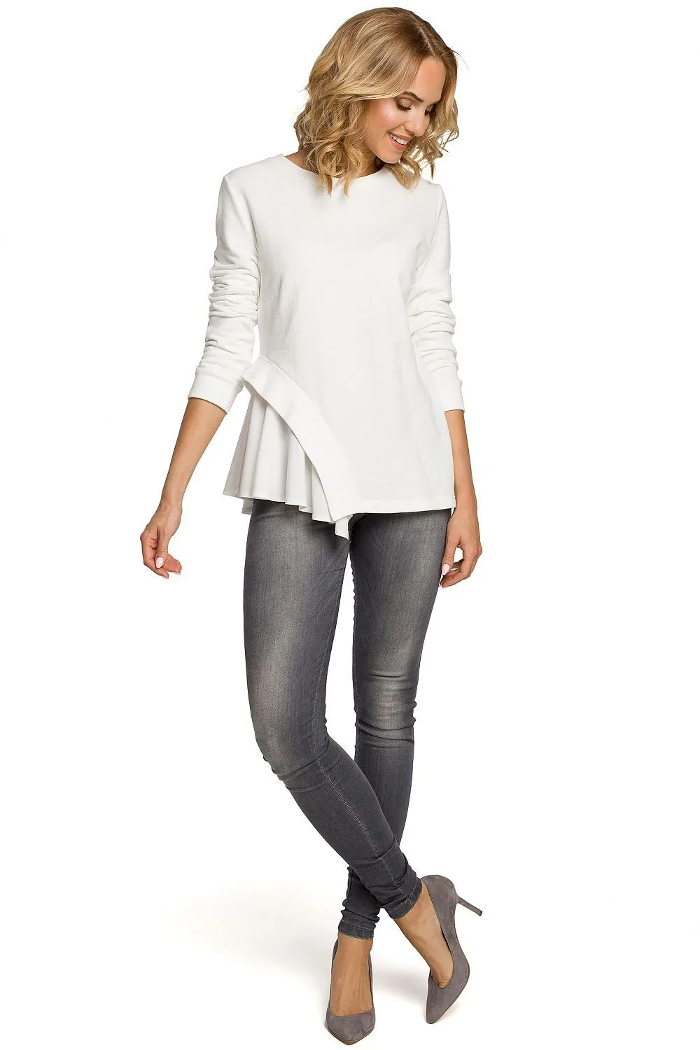 MOE Women's Soft Ribbed Knit Blouse with Asymmetric Cut - European Brand